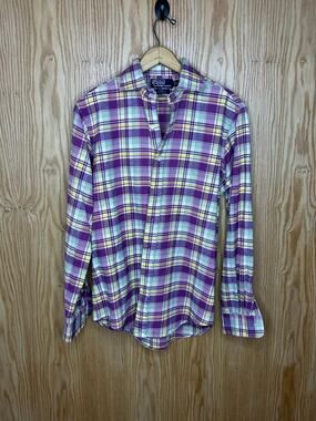 Vintage Flannel Ralph Lauren Button Up Cotton Men's Medium Purple White Soft